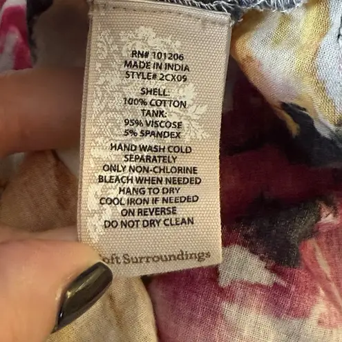 Soft Surroundings Champ De Fleurs Shirt Womens L Multi Color Floral Pleated