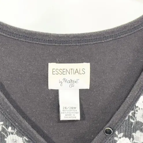 Maggie Barnes Plus Size 26W 28W Top Black White Floral Knit Long Sleeve 1185