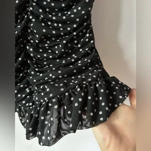 Pretty Little Thing NWT  mini dress polka dots black white retro tulle mesh