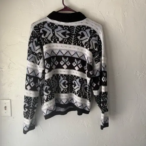 Vintage 80s Point South Fair Isle Acrylic Sweater Pullover Small Snow Ski Black