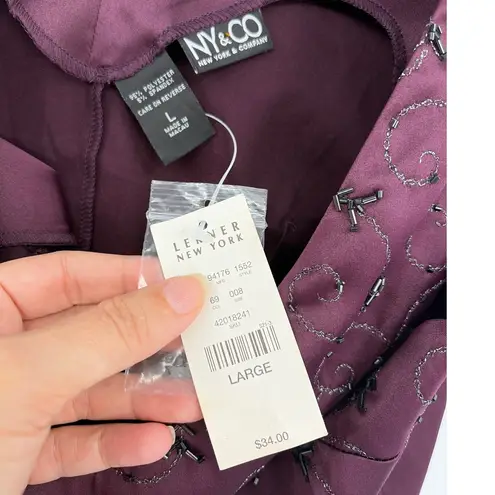 NY & CO Beaded Y2K Womens Top Sz Large Holiday Glam Purple Sequin NWT Whimsigoth