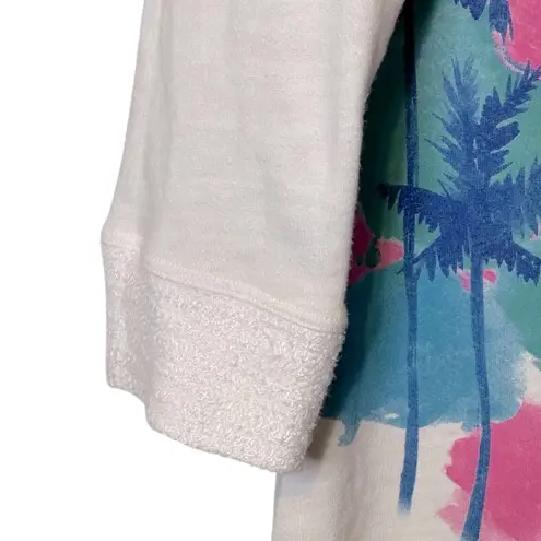 Fresh Produce Women's White Palm Tree Print 3⁄4 Sleeves Sweatshirt Pullover L