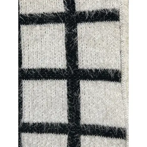 Ny Collection Black Off-White Windowpane Eyelash Open Front Cardigan Sz …