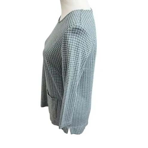 J.Jill Ponte Top Women’s Size Small Petite Blue Houndstooth Long Sleeve Pocket