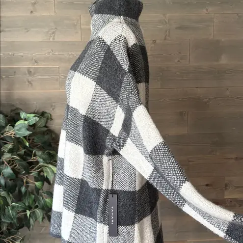 Tahari gray and cream, buffalo plaid mock neck sweater
