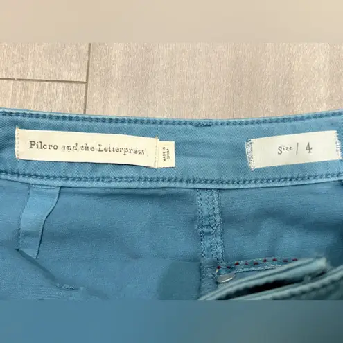 Pilcro and the Letterpress Anthropologie Teal Button-Front Pencil Skirt Size 4