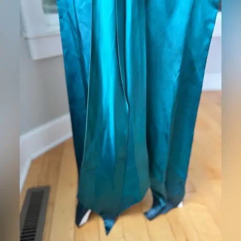Vintage 80s Dk Green Satin Backless Oversized Bow Floor Length Prom Dress AS IS Size undefined