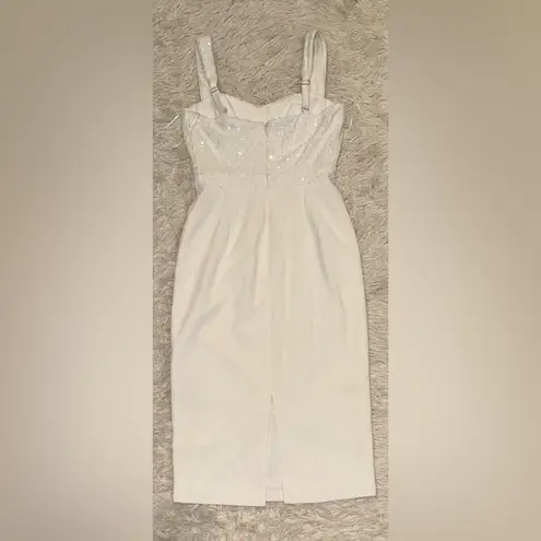 Dress the Population NWOT Silvia Sequin Bodycon Midi Dress WHITE Sz S