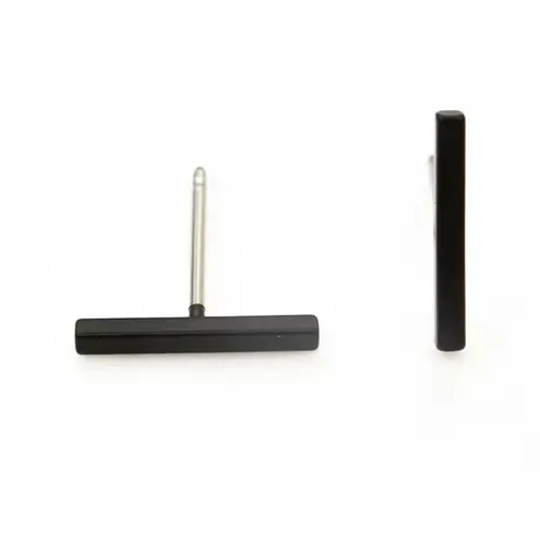 Boutique NEW Unisex Black Bar Staple Stud Earrings, 1.2cm