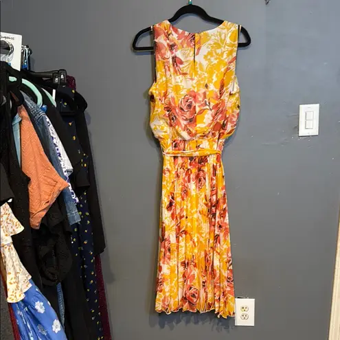 INC International Concepts Yellow Pleated Midi Sundress Size 14