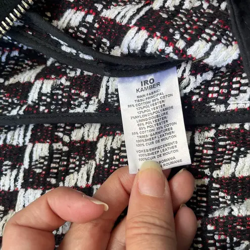 IRO Kamber Tweed Zip Sweater Jacket Sz US 6 38 Black White Crop Moto Fringe