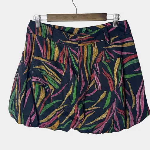 Farm Rio Shinny Zebra Bubble Hem Skirt M Black Multicolor Tropical Print