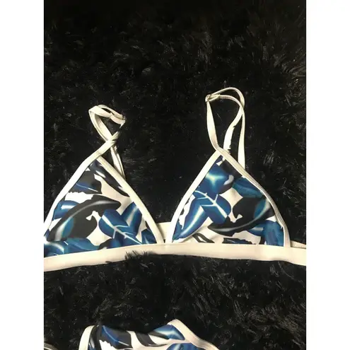 None Abstract Blue White Bikini Set Tropical Print M
