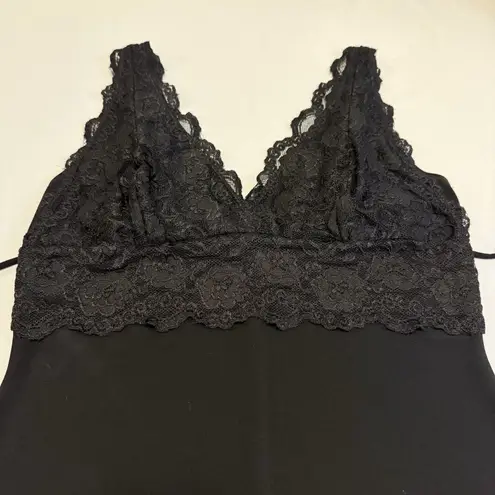 B Moss Black Vintage 1990 Lace Top Tie Back Deep Plunge Bodice Cocktail Dress # Size M