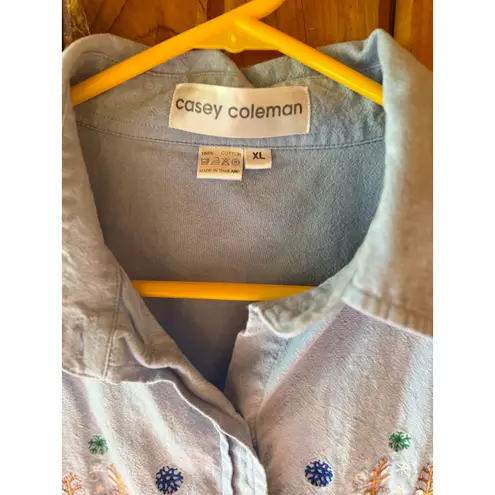 Casey Coleman Women's Embroidered Snowman Christmas Holiday Shirt Denim Size XL Blue