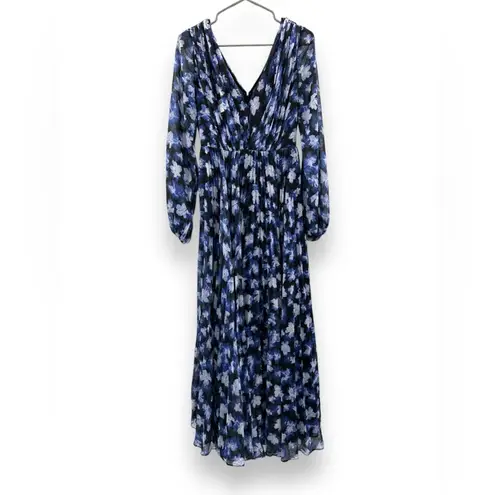 Monique Lhuillier RTR ML Melanie Black White & Blue Floral Maxi Dress Sz 6