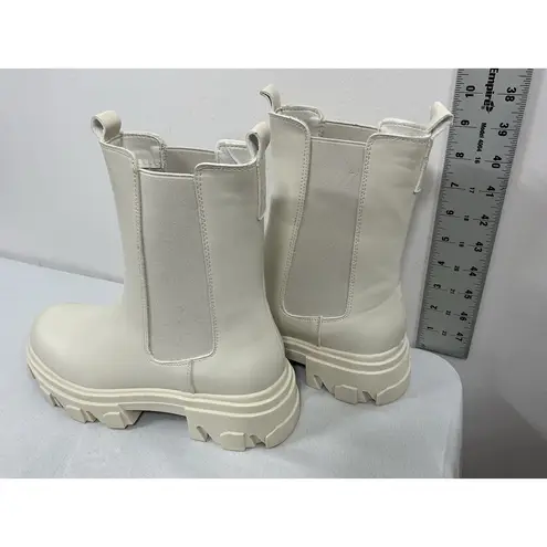 Dream Paris Womans Dream Pairs Ankle Boots Pullon Ivory 8.5 Chunky Heel Elastic Ankle NWOT