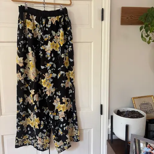 Fatface Jenna Citrus Floral Wide Leg Trousers Black Yellow Peach Size 8 UK 12