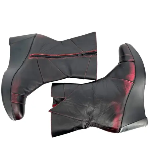 Naot Ella Volcanic Red Leather Wedge Boots Size 39