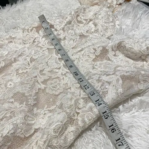 Sottero & Midgley Chauncey Lace Long Sleeve Train Wedding Gown in Ivory Blush Pink Size 8