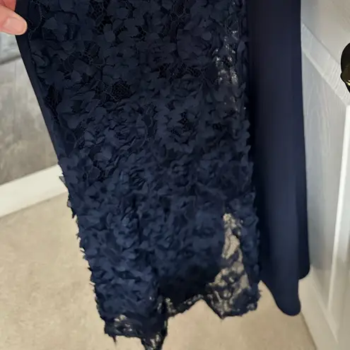 Betsy and Adam Lace-Inset soutache gown dress - navy blue