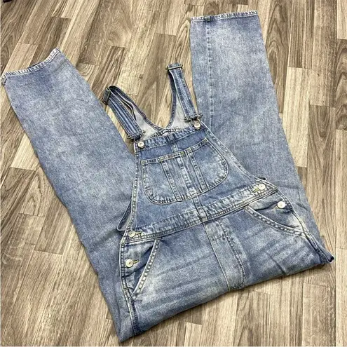 Divided  by H&M Straight Leg Light Wash Blue Denim Bib Overall Jeans Distressed 4