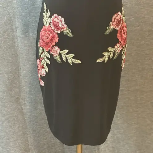 Sweet Rain Floral Embroidery Cold Shoulder Black Bodycon Dress Womens Medium