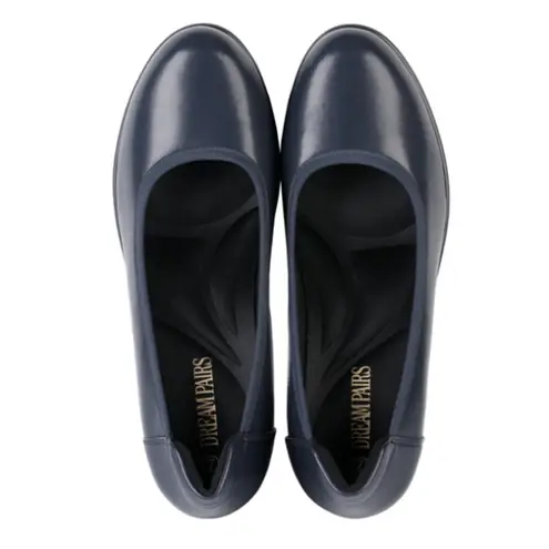 Dream Paris Edena Chunky Low Block Heel Pumps in Navy, Size 7 Blue