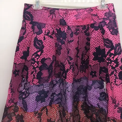 RARE Gregory Parkinson Patchwork Skirt in Pinks/Purples w/Black Lace Print
