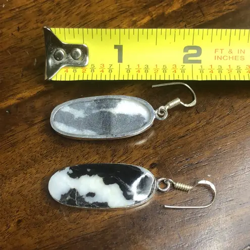 Sterling Silver Old Southwest White Buffalo Turquoise Cabochon Drop Earrings 925 Black