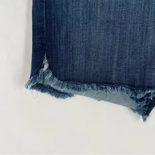 Judy Blue Jegging Dolphin Hem Shorts Stretch Dark Wash Denim Frayed Cutoff L