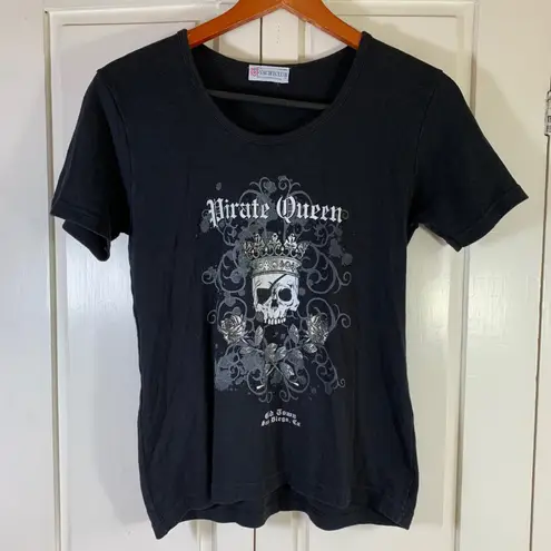 Y2K Yachtclub Pirate Queen T Shirt XL Old Town San Diego CA Graphic Top Bling Black