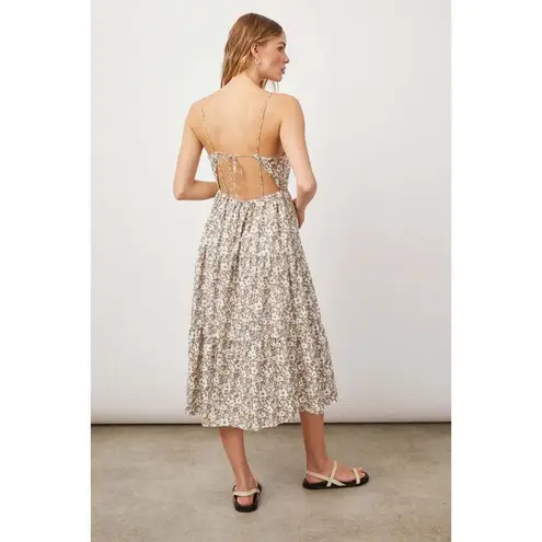 Rails Leni Floral Midi Dress Cafe Adjustable Back Tie Straps Tiered Skirt L NWT
