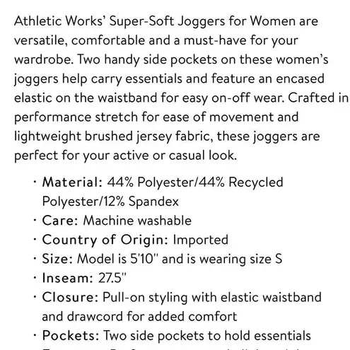 Athletic Works Women’s Lightweight Joggers with Pockets Plus Size