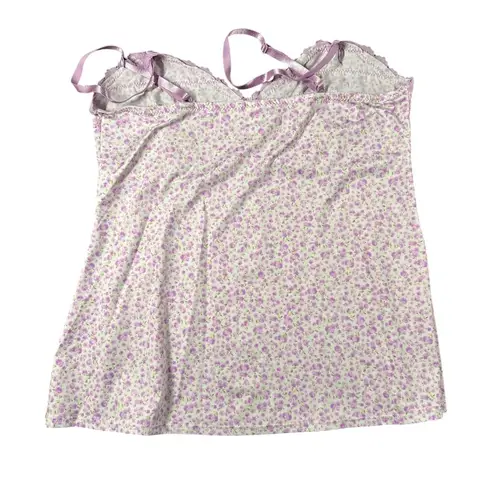 Laura Ashley Large White Purple Floral Babydoll Sleepwear Adjustable Straps Y2K