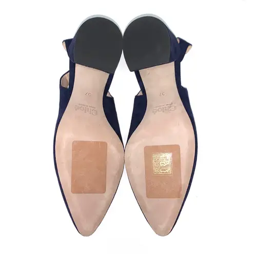 Chloé NEW Chloe Laurena Scalloped Suede Slingback Pumps 37FR Navy