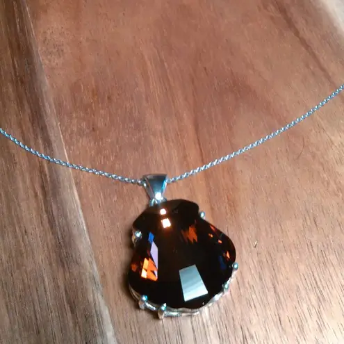 Swarovski Smoked Topaz Crystal Shield Sterling Silver Pendant Necklace