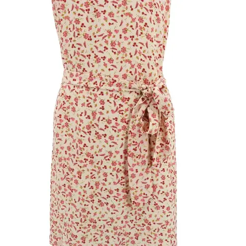A loves A Pink Ivory Floral Sleeveless Keyhole Belted Dress L