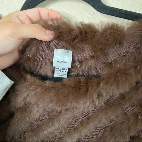 wilson's leather Wilson’s Leather Brown Rabbit Fur Wool Poncho Cape One Size