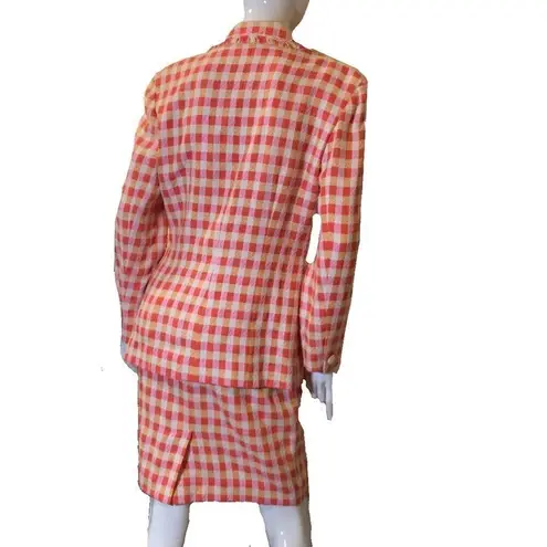 Emmanuel Ungaro Gingham Tweed Suit White Pink Orange Vintage Size undefined
