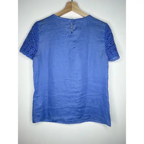 J.Crew  100% Linen Crochet Knit Lace Short Sleeve Top 2