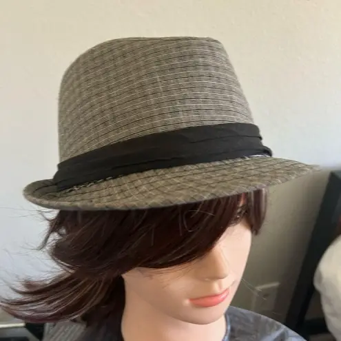 Hat Gray and Black Fedora Hat with Textured Pattern
