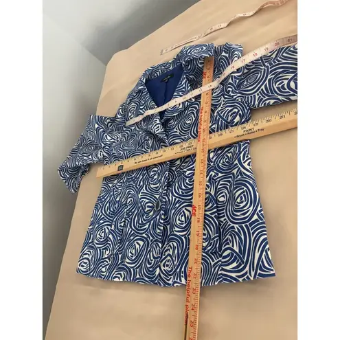 Rafaella Blazer Jacket Womens M Blue White Swirl Pattern 3/4 Sleeve Button Front