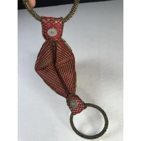 FORTUNE COOKIE Wristlet Purse Red Gold Embellished Beaded Rhinestones