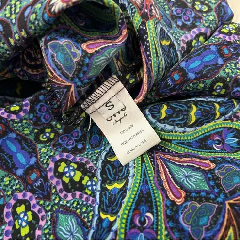 SW3 BESPOKE Silk Dress Cover Up Kaftan Size Small Colorful Paisley Boho Swimsuit Blue