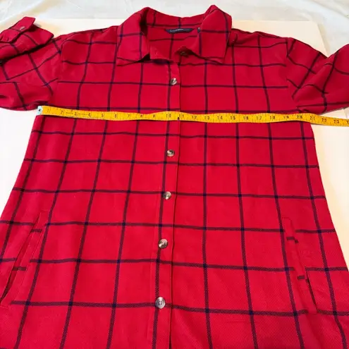 Isaac Mizrahi Live Flannel Shacket Plaid Women’s Medium Red Pockets Long Sleeve