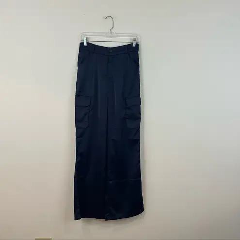 Princess Polly  Navy Gilmore Cargo Pants Satin Wide Leg Size 6 Women's