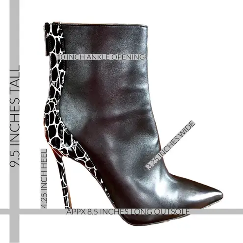 IDENTITA BLACK & WHITE ANIMAL PRINT BACK "CANDICE" STILETTO HEEL BOOTS (37) Size 7