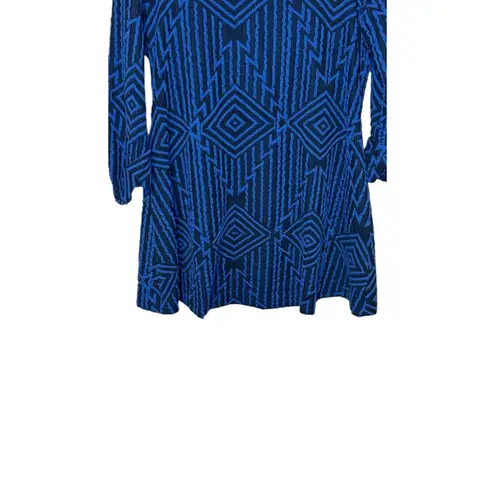 Luii Women's Jacket Textured Geometric Print Big Button Mid Length Blue Medium