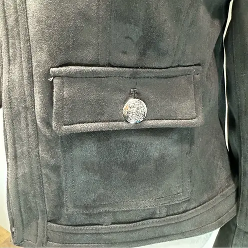 Carmen Marc Valvo Black Faux Suede Military Style Jacket with Pockets Size Small